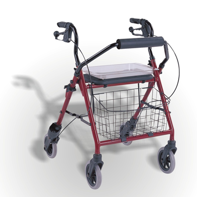 Alum. Economy Loop Brake Rollator w/ Cane Holder, Tray